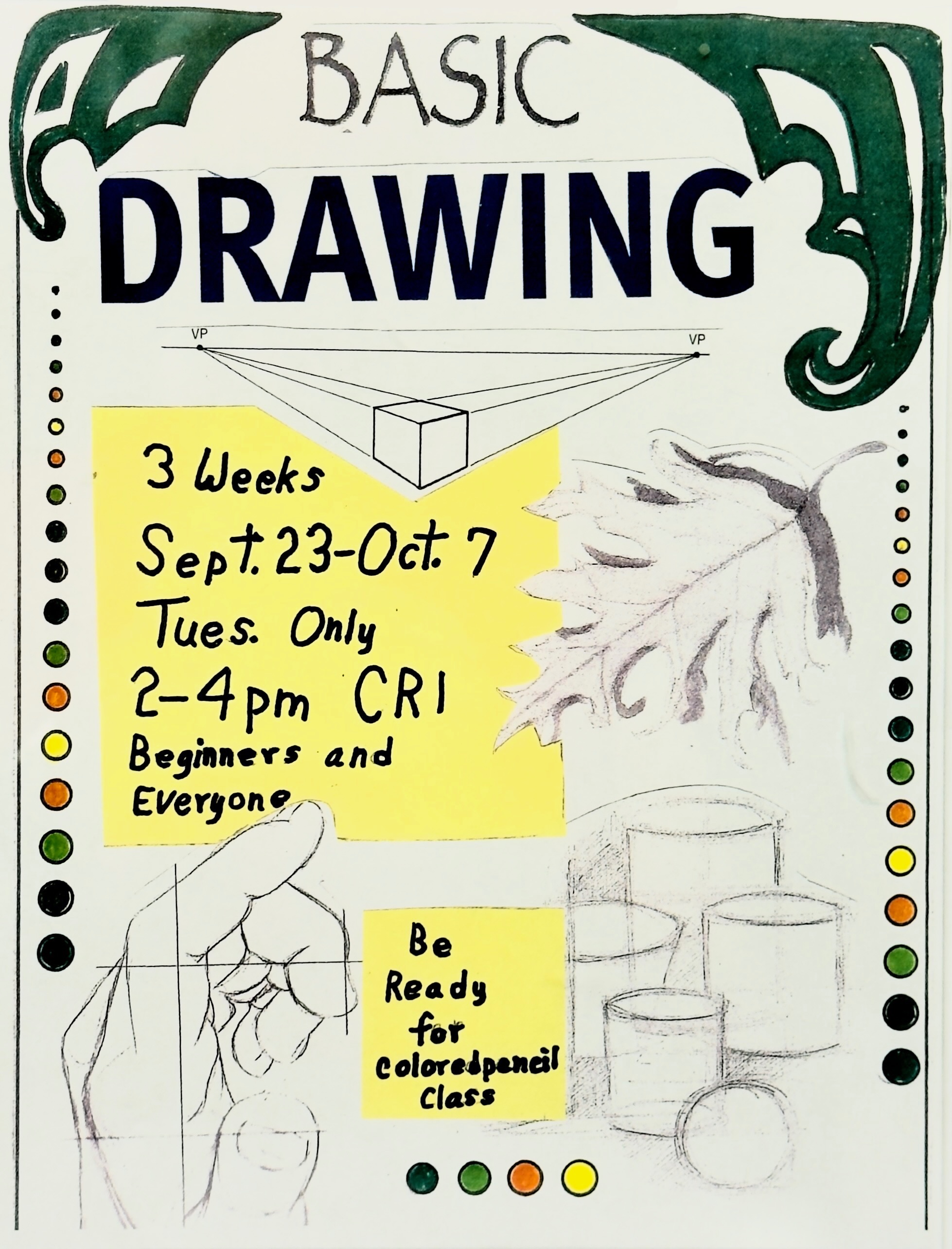 Illustrated poster advertising art class signups